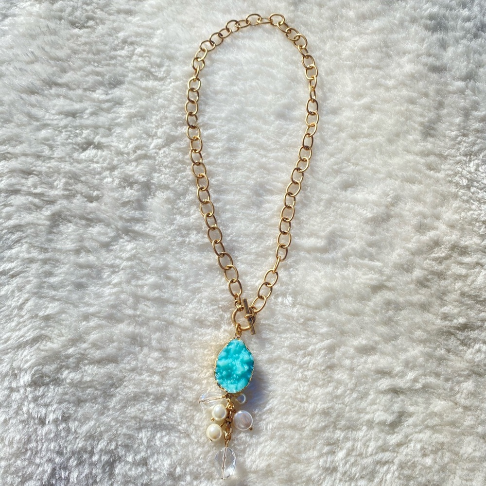 Aqua Stone Charm Necklace
